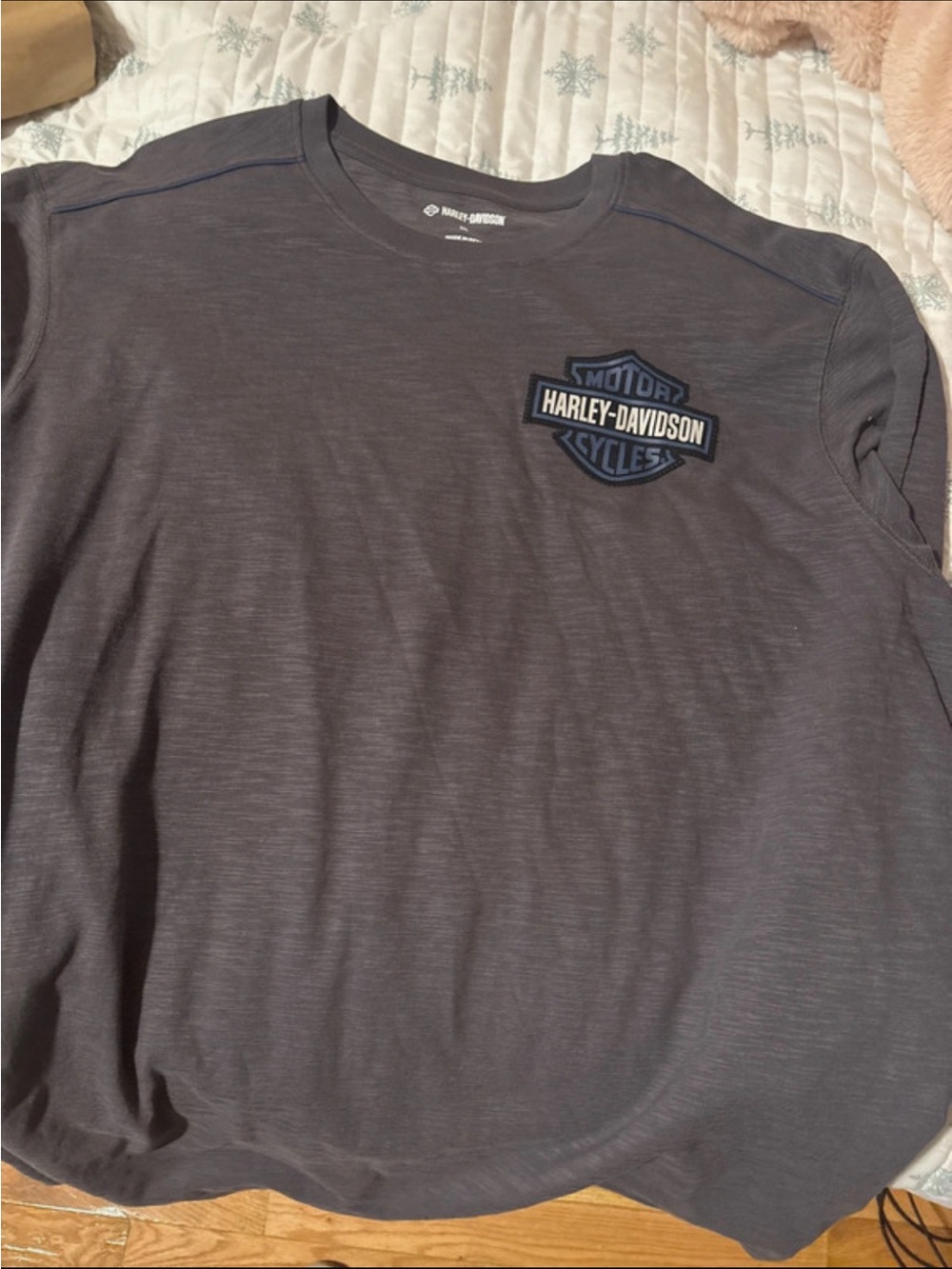 Harley-Davidson Gray Long Sleeve Logo Tee with Blue Trim
